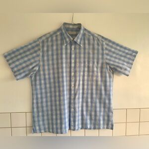 Martin Gordon Casual Blue/White Plaid Men's Short Sleeve Button Down Shirt   XL